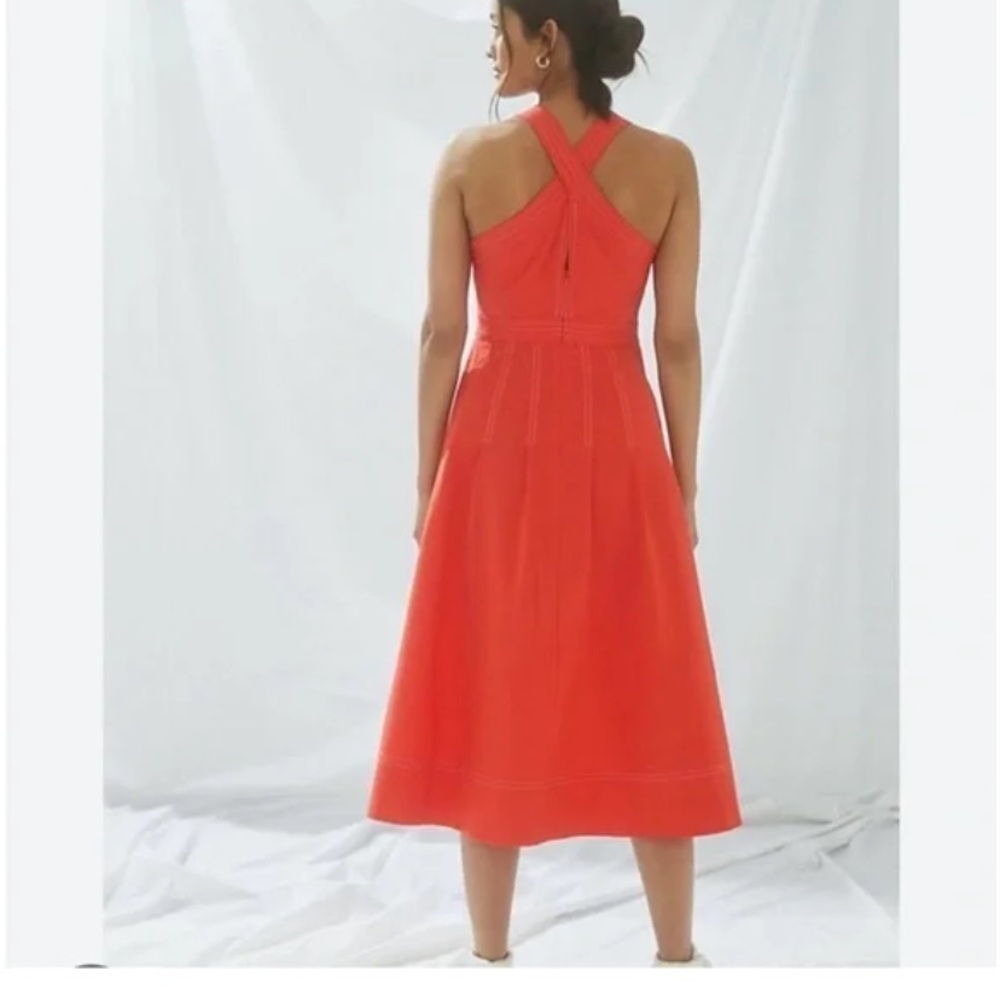 Anthropologie Coral-Red Halter Midi Dress - Picture 3 of 14